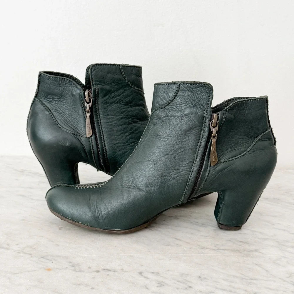 Artisan Sergio Tomani Leather Ankle Boots 38 Green Contrast Stitch Block Heel‎